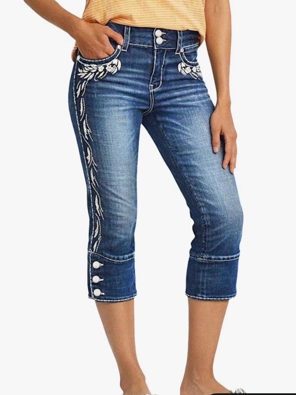 Flamingals NWT Skinny Capri Jeans High Waist Embroidery Size Medium
